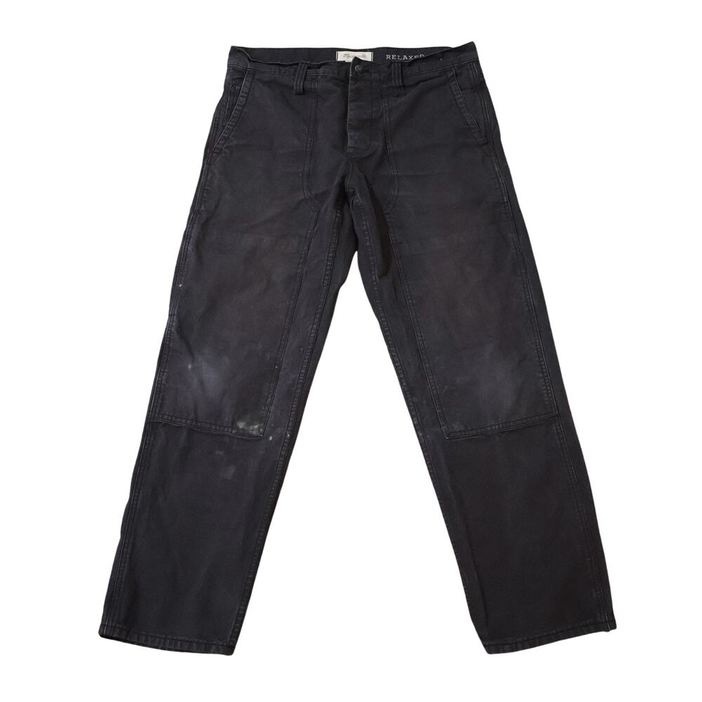 Madewell Distressed Workwear Carpenter Painter Straight Leg Black Pants 33x32